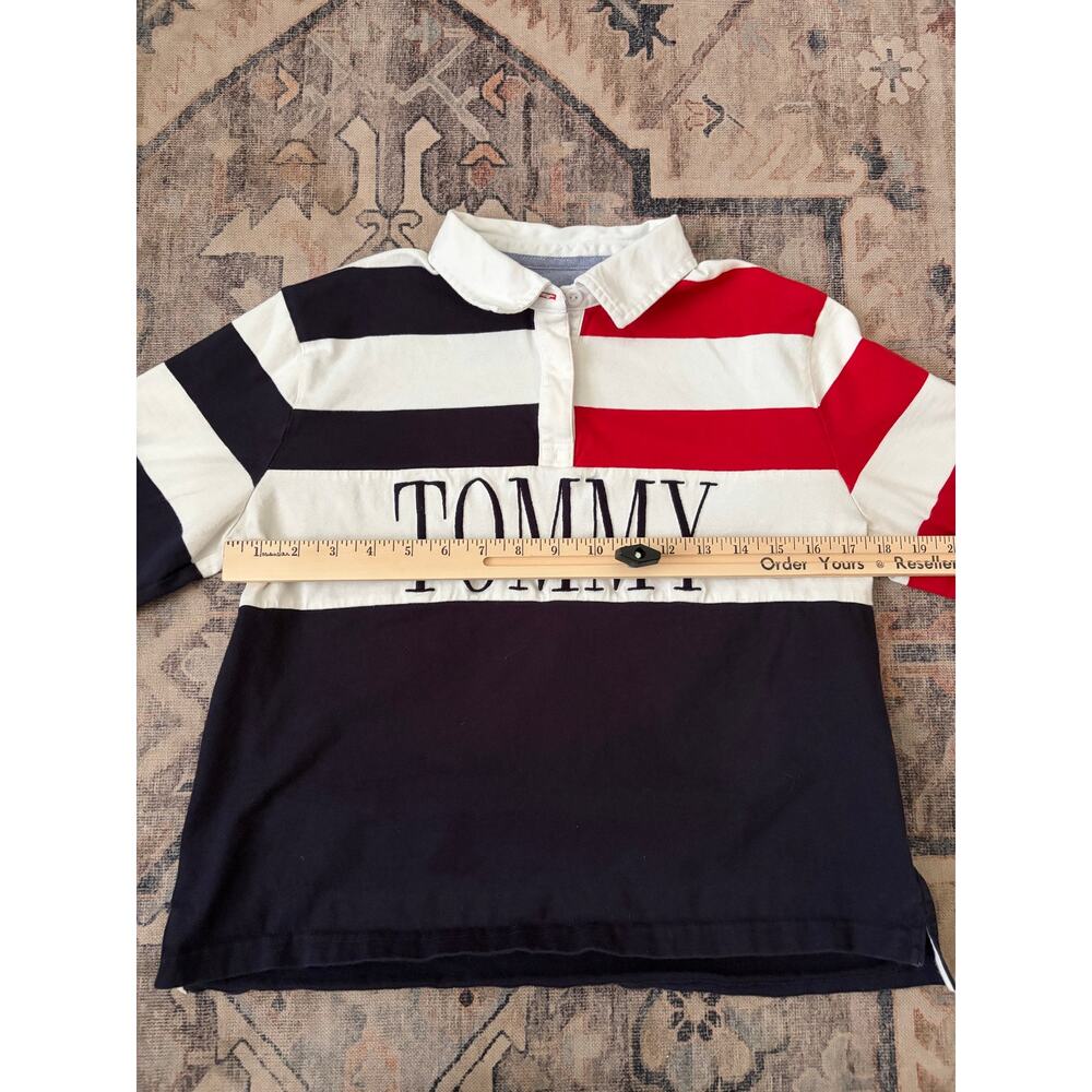 Tommy Hilfiger Rugby Shirt Womens Small Red White Blue Spellout Long Sleeve - Picture 4 of 8